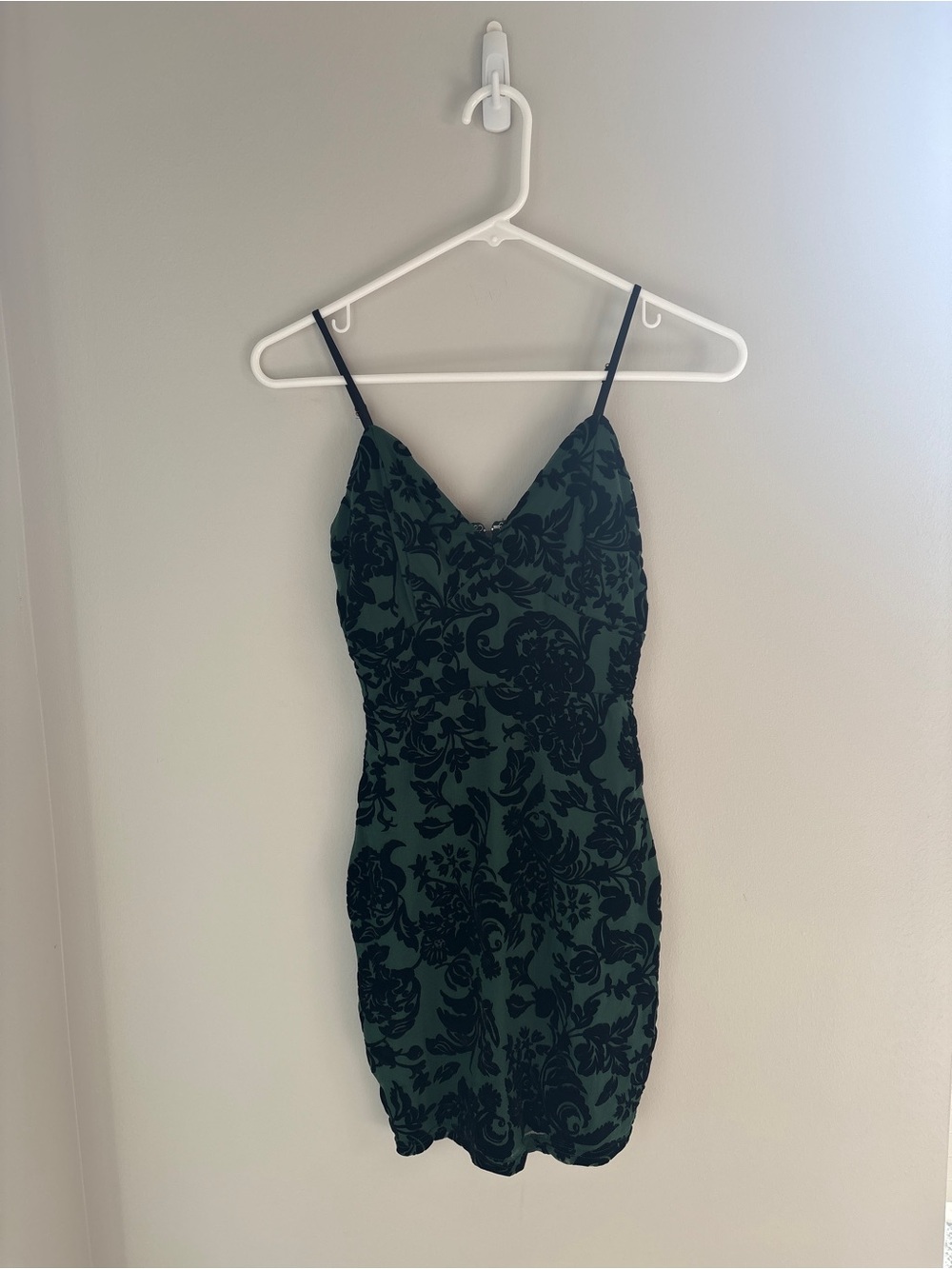 Privy Green Floral Velvet-Print Mini Slip Dress